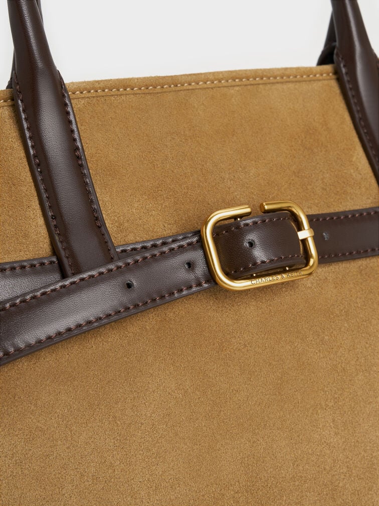 Victoria Recycled Suede Belted Trapeze Tote Bag, Sahara Sand, hi-res