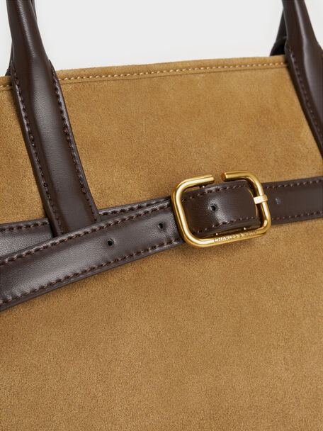 Victoria Recycled Suede Belted Trapeze Tote Bag, Sahara Sand, hi-res