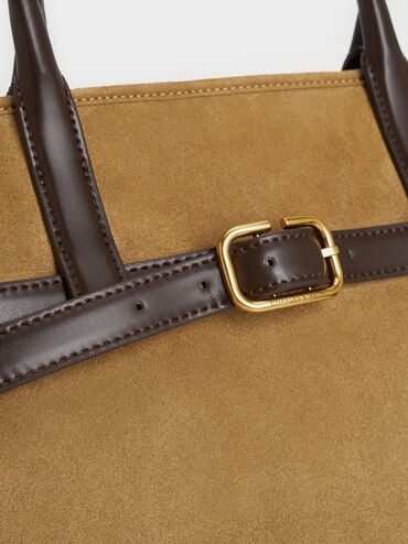 Victoria Recycled Suede Belted Trapeze Tote Bag, Sahara Sand, hi-res