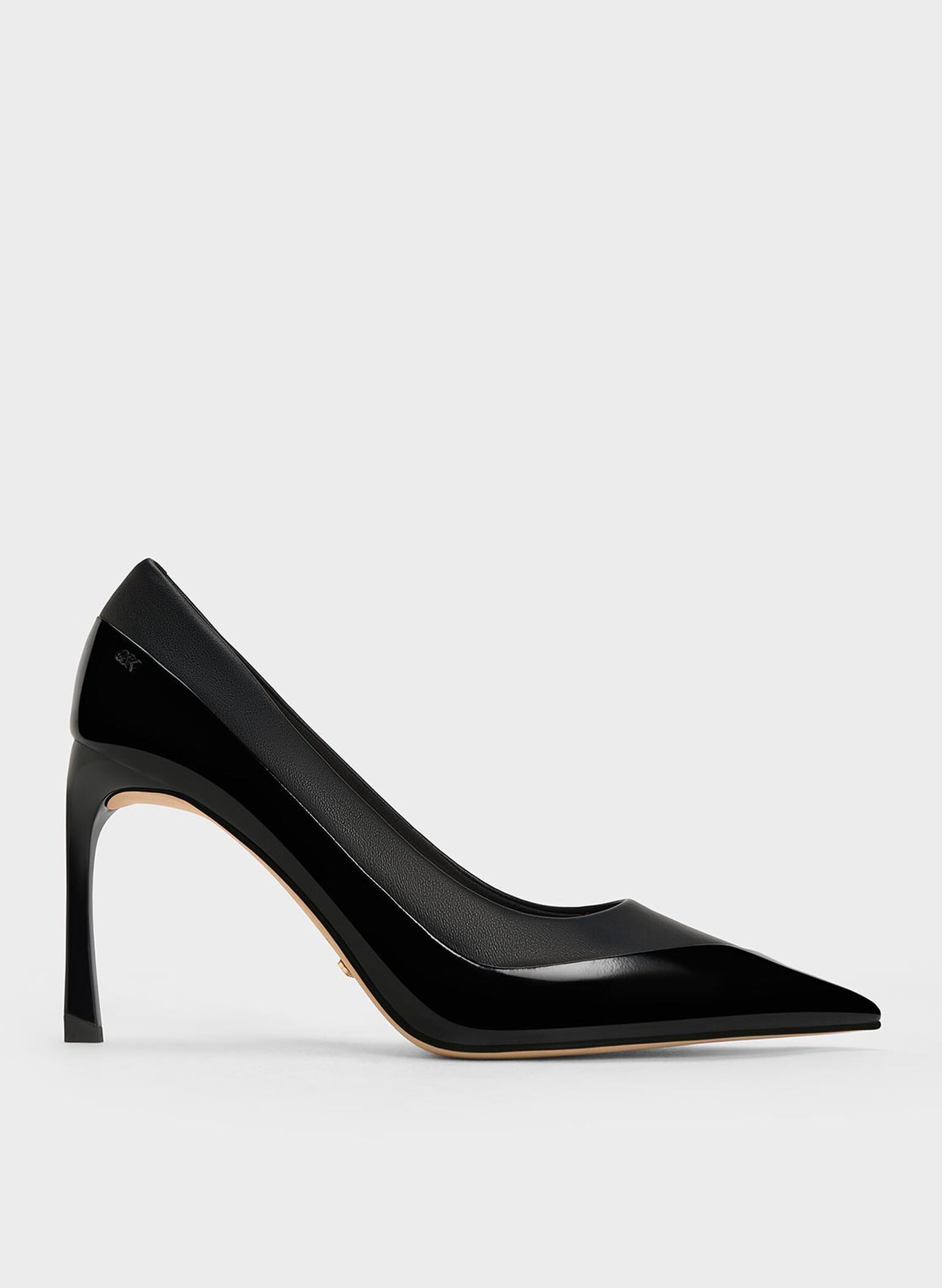 Leather & Patent Pointed-Toe Pumps, Black, hi-res