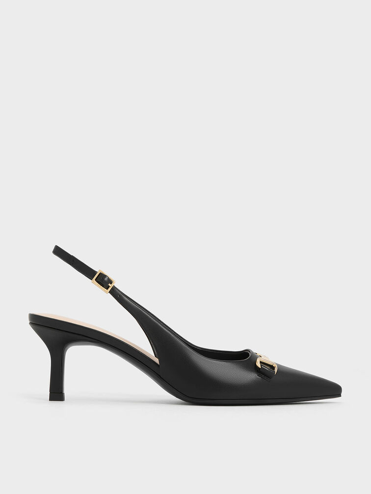 Metallic-Accent Slingback Pumps, Black, hi-res