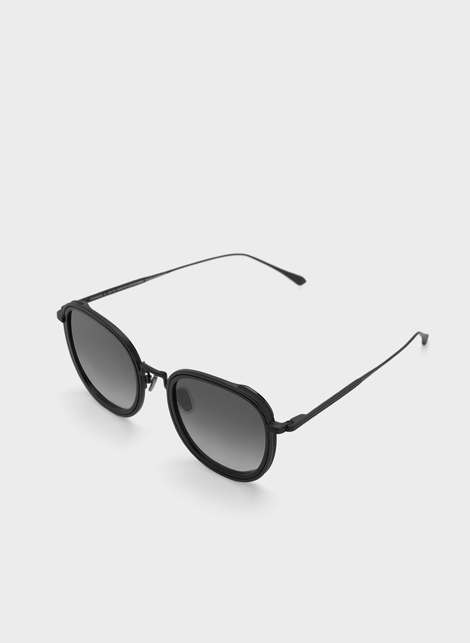 Recycled Acetate Metallic-Rim Sunglasses, Black, hi-res