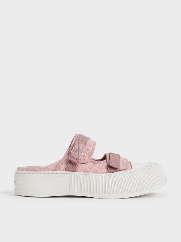 Canvas Velcro Sneaker Mules, Pink, hi-res