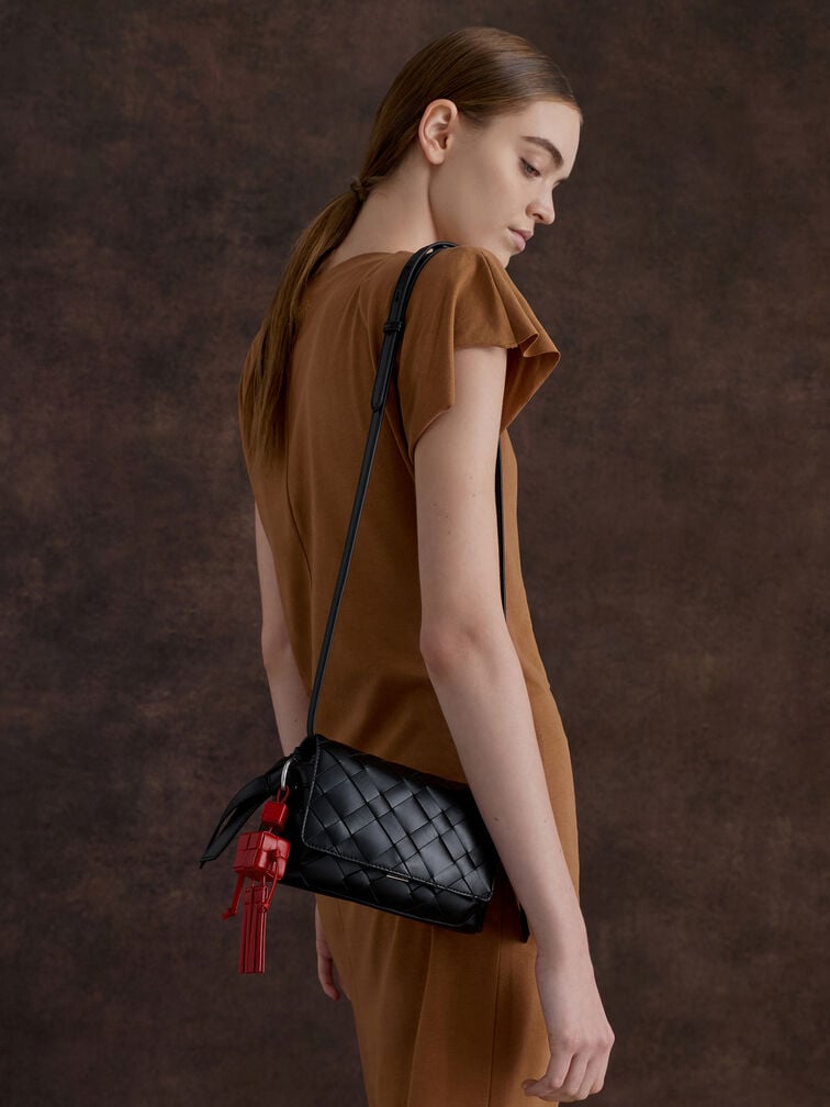 Ivette Woven Crossbody Bag, Noir, hi-res