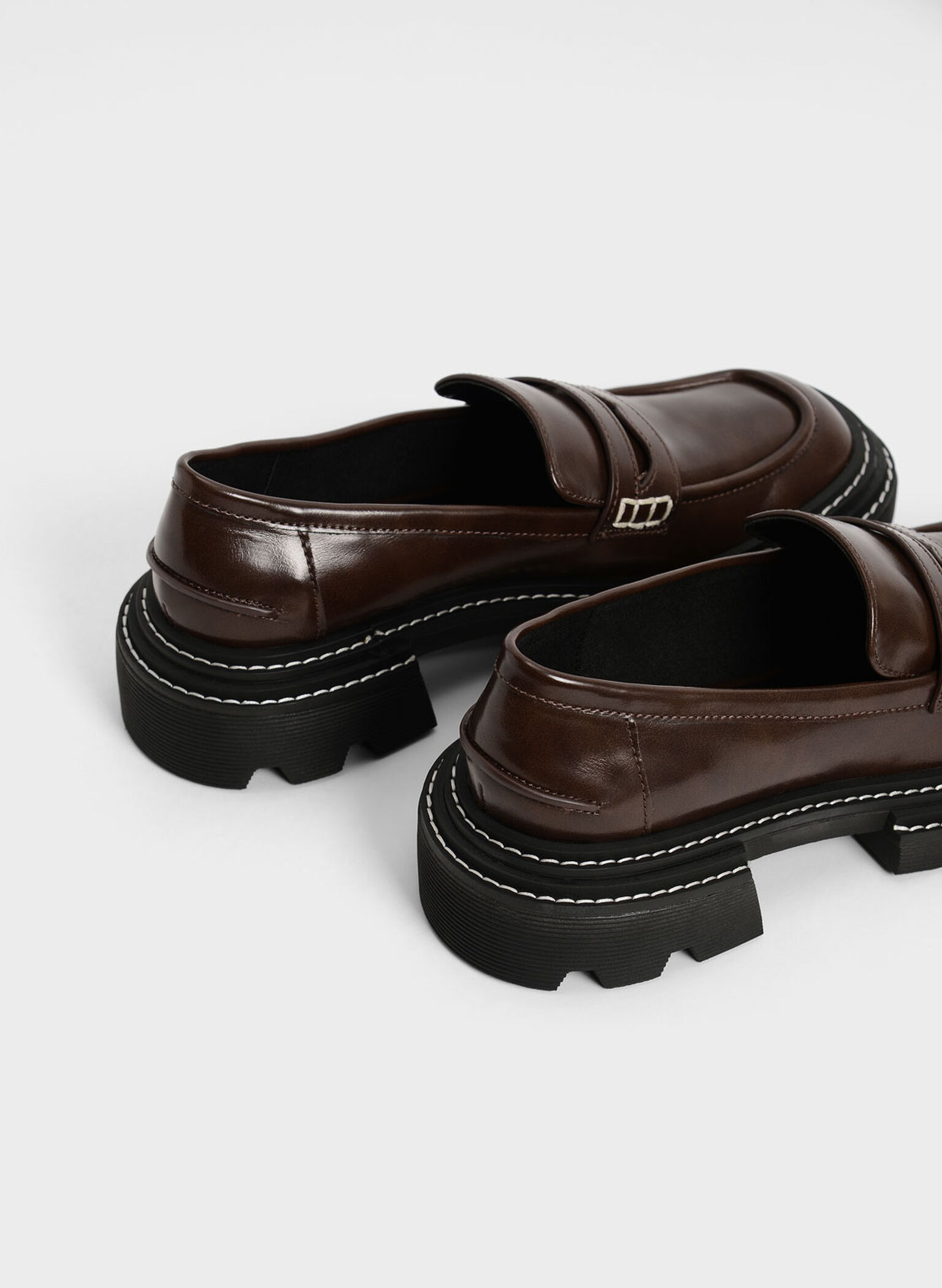 Perline Chunky Penny Loafers, Dark Brown, hi-res