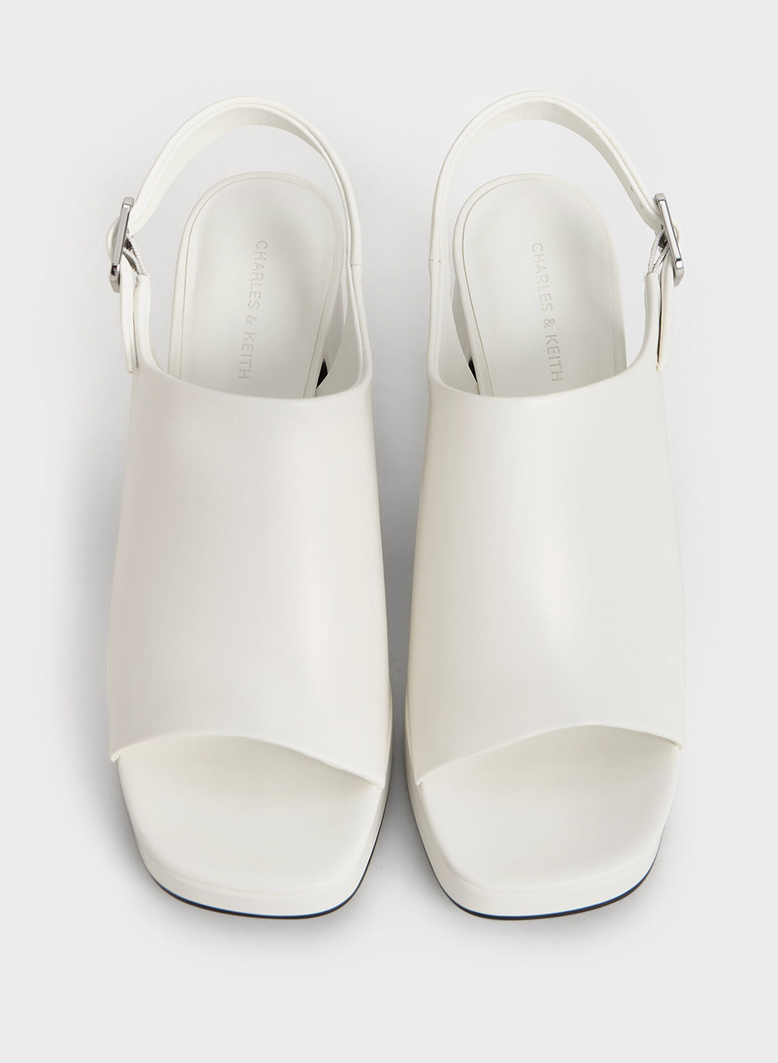 Peep-Toe Platform Sandals, White, hi-res