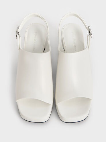 Peep-Toe Platform Sandals, White, hi-res