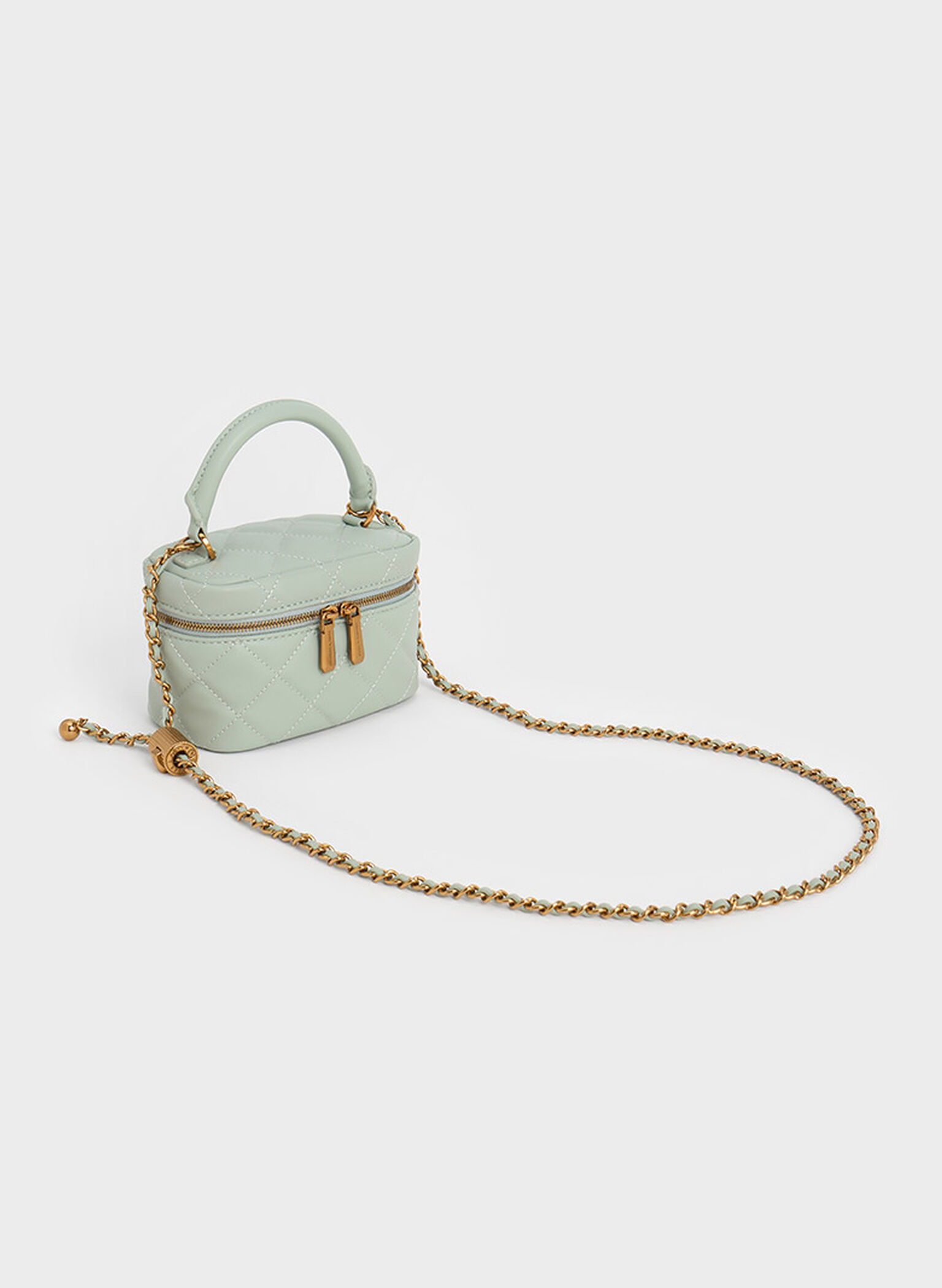 Quilted Round Pouch, Mint Green, hi-res
