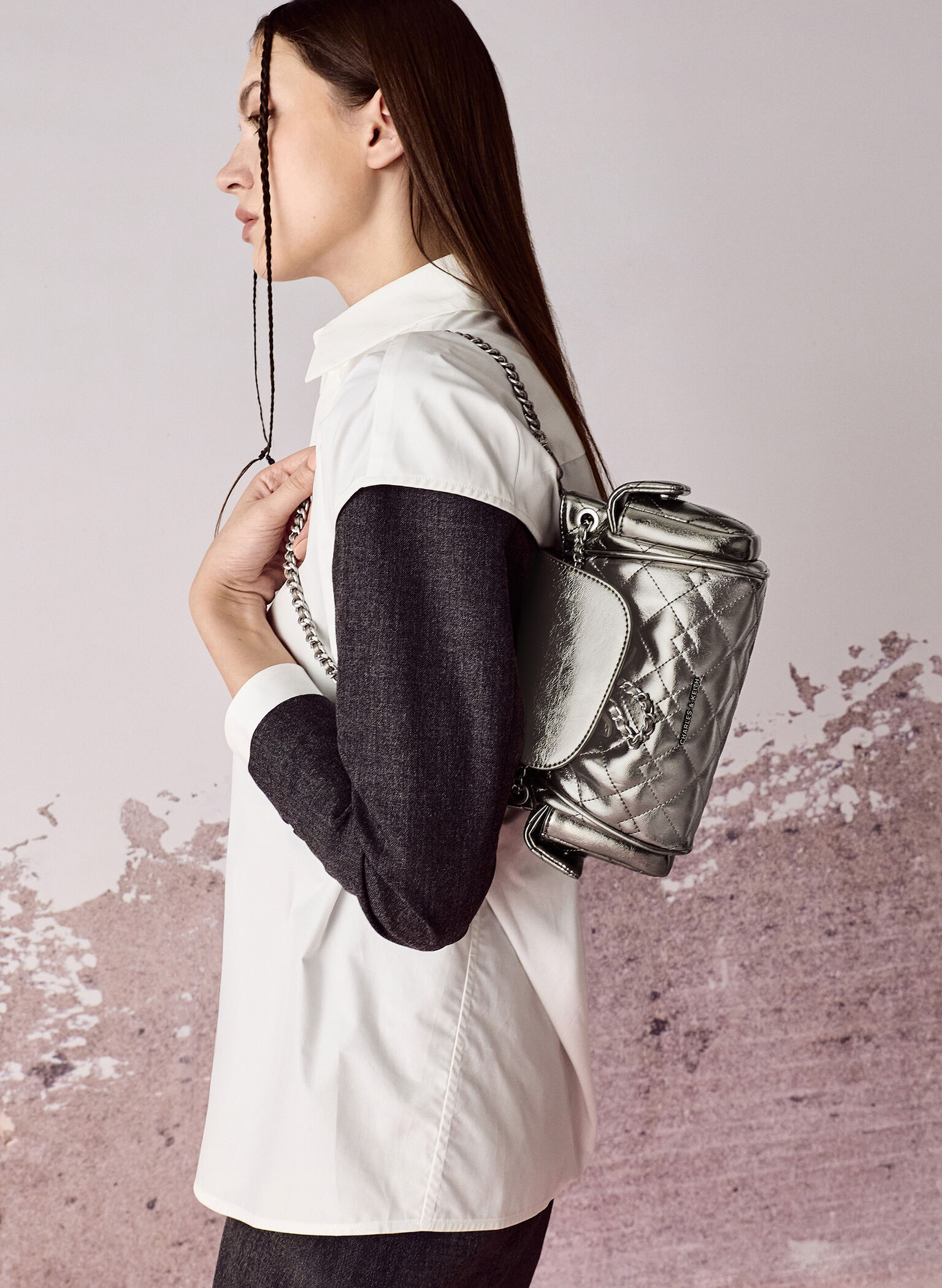 Duo Quilted Two-Way Front Flap Backpack, Pewter, hi-res