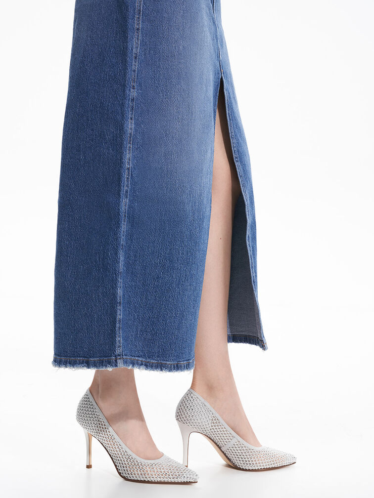 Mesh Crystal-Embellished Pointed-Toe Pumps, White, hi-res