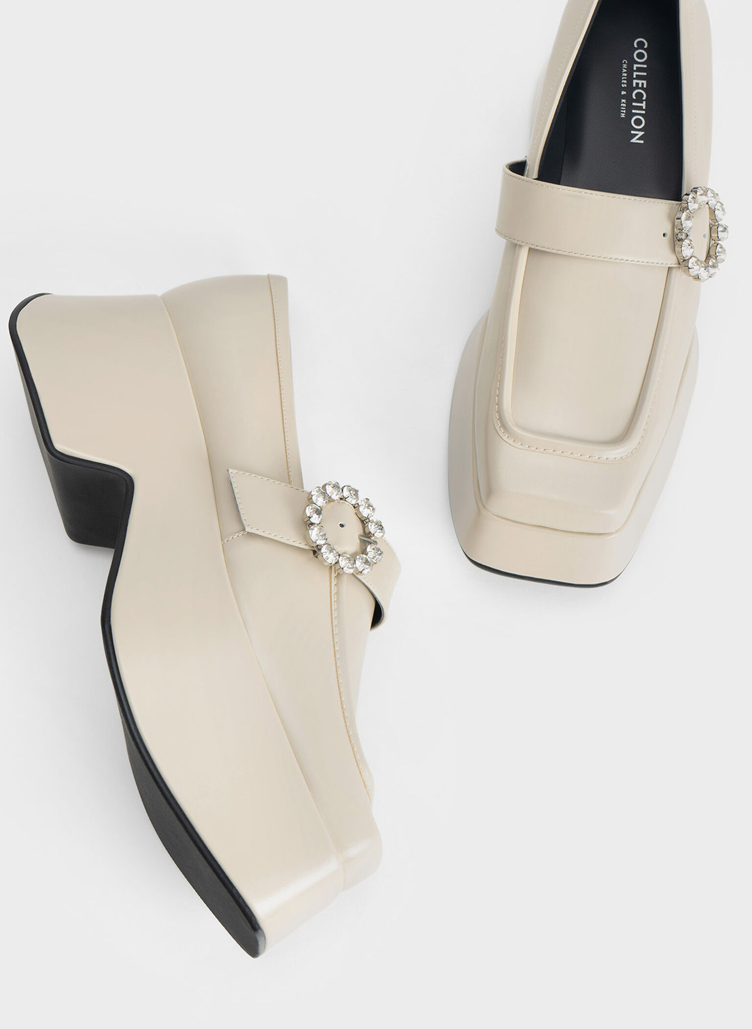 Gem-Embellished Chunky Platform Loafers, Chalk, hi-res