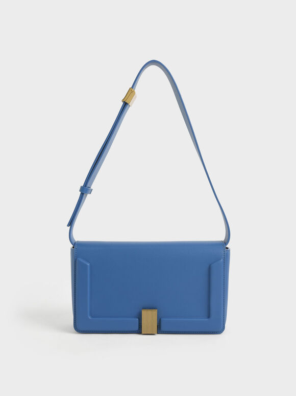 Edna Turn-Lock Shoulder Bag, Blue, hi-res