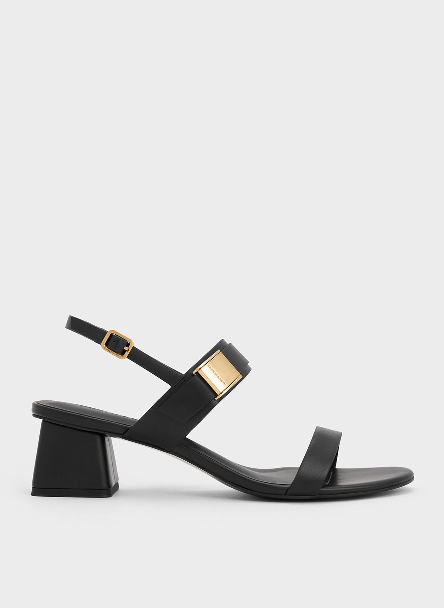 Yvette Double-Strap Heeled Sandals, Black, hi-res