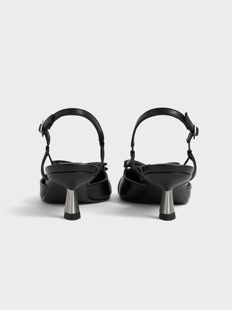 Patent Cap-Toe Bow Slingback Pumps, Black Patent, hi-res