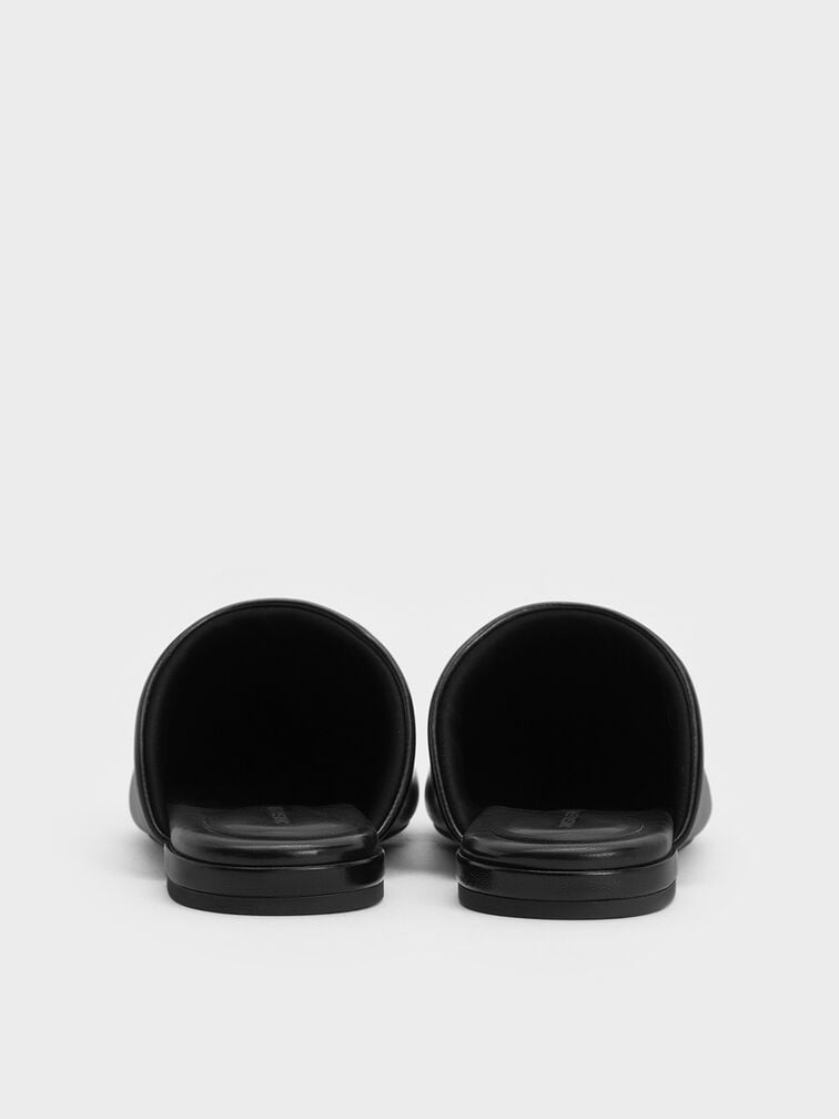 Padded Covered Flat Mules, Black, hi-res