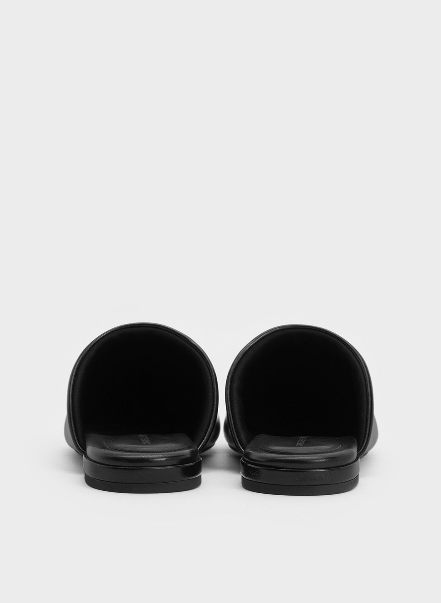 Padded Covered Flat Mules, Black, hi-res