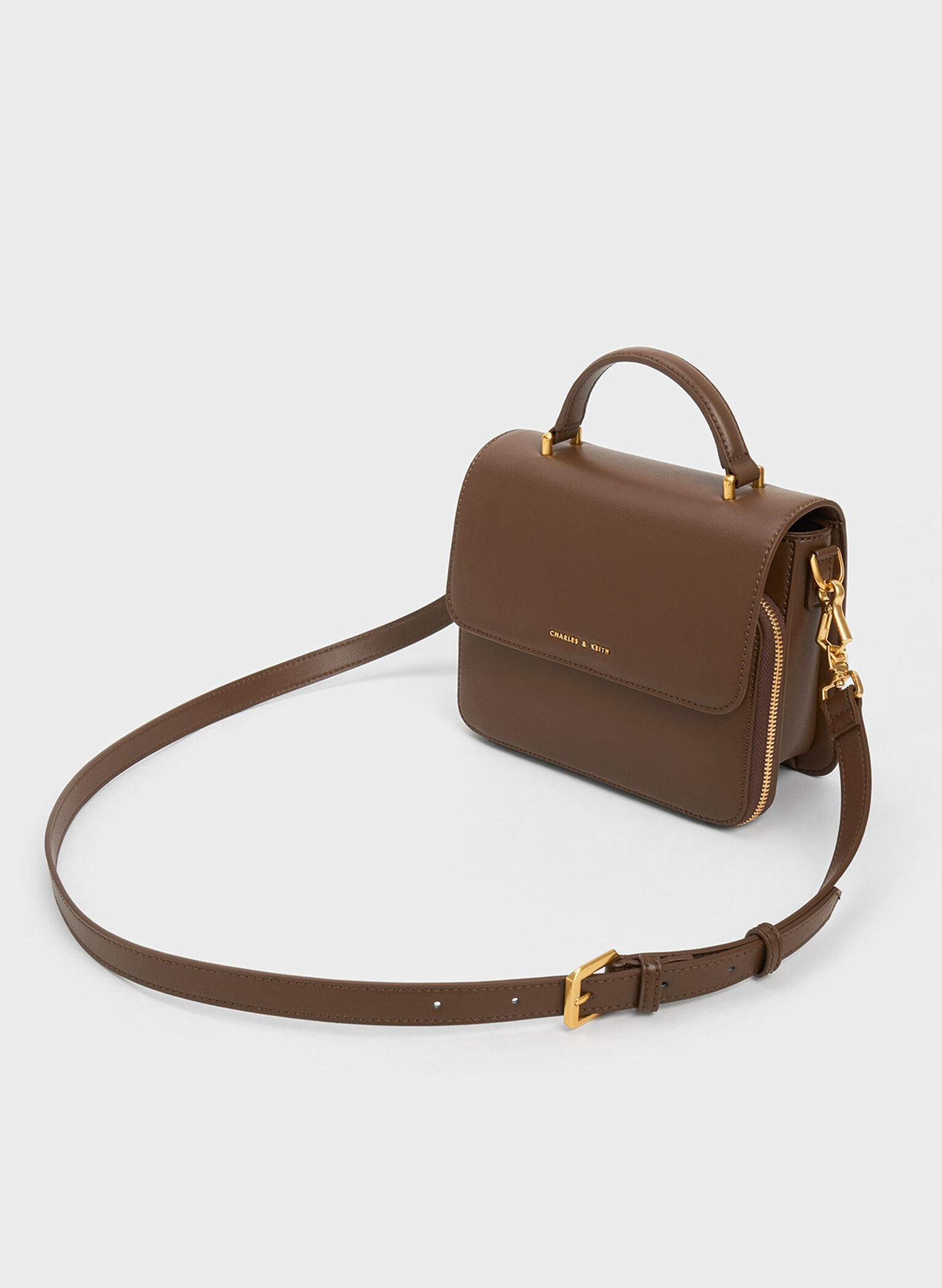 Octavia Front Flap Top Handle Bag, Dark Brown, hi-res
