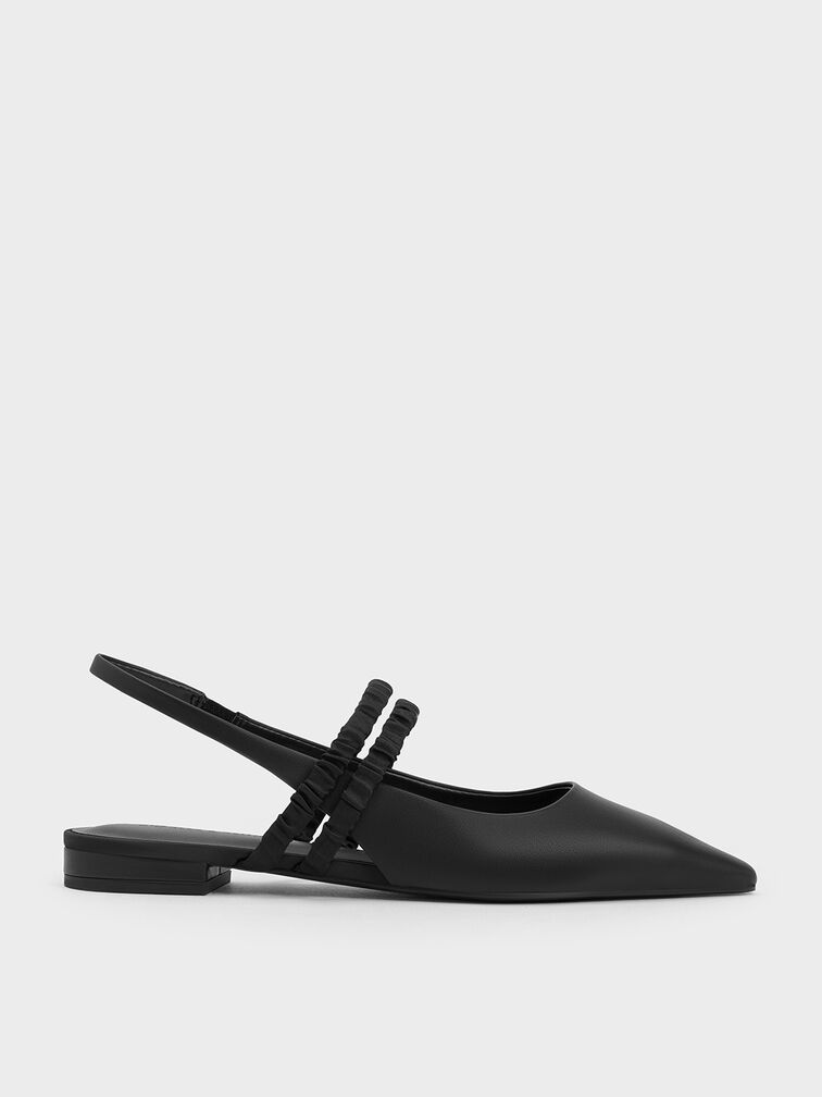 Recycled Polyester Ruched-Strap Mary Janes, Black, hi-res