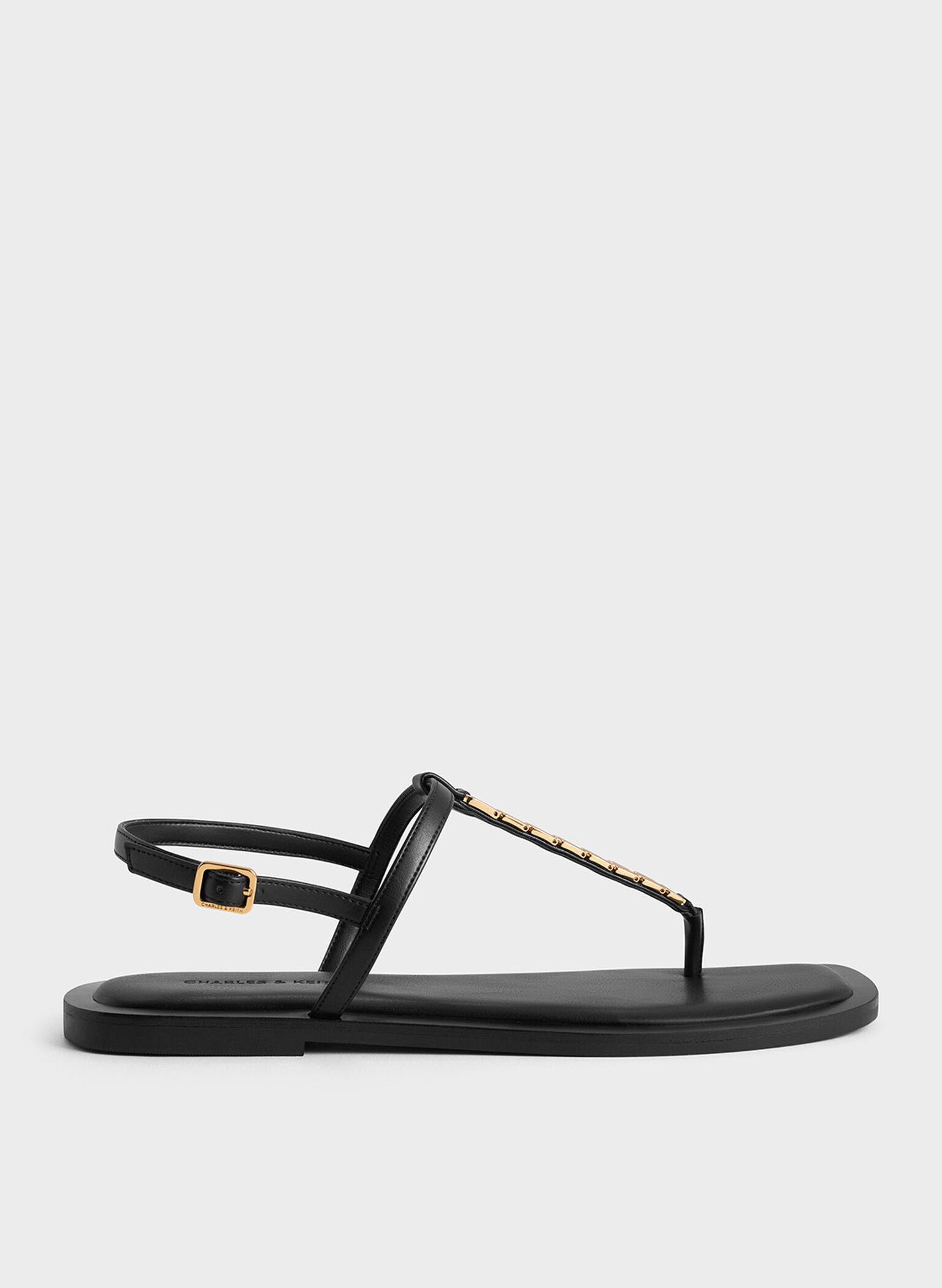 Chain-Link Thong Sandals, Black, hi-res