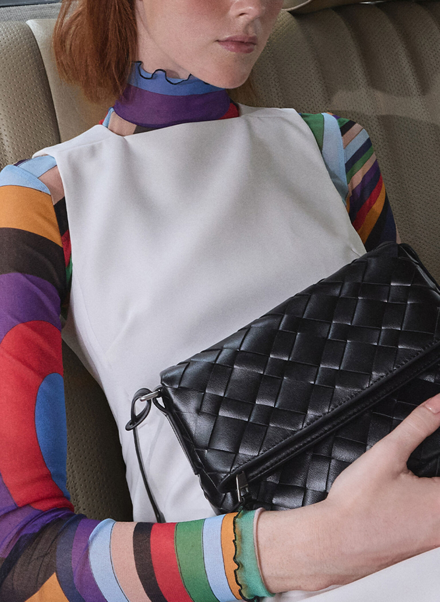 Ivette Woven Front Flap Crossbody Bag, Noir, hi-res
