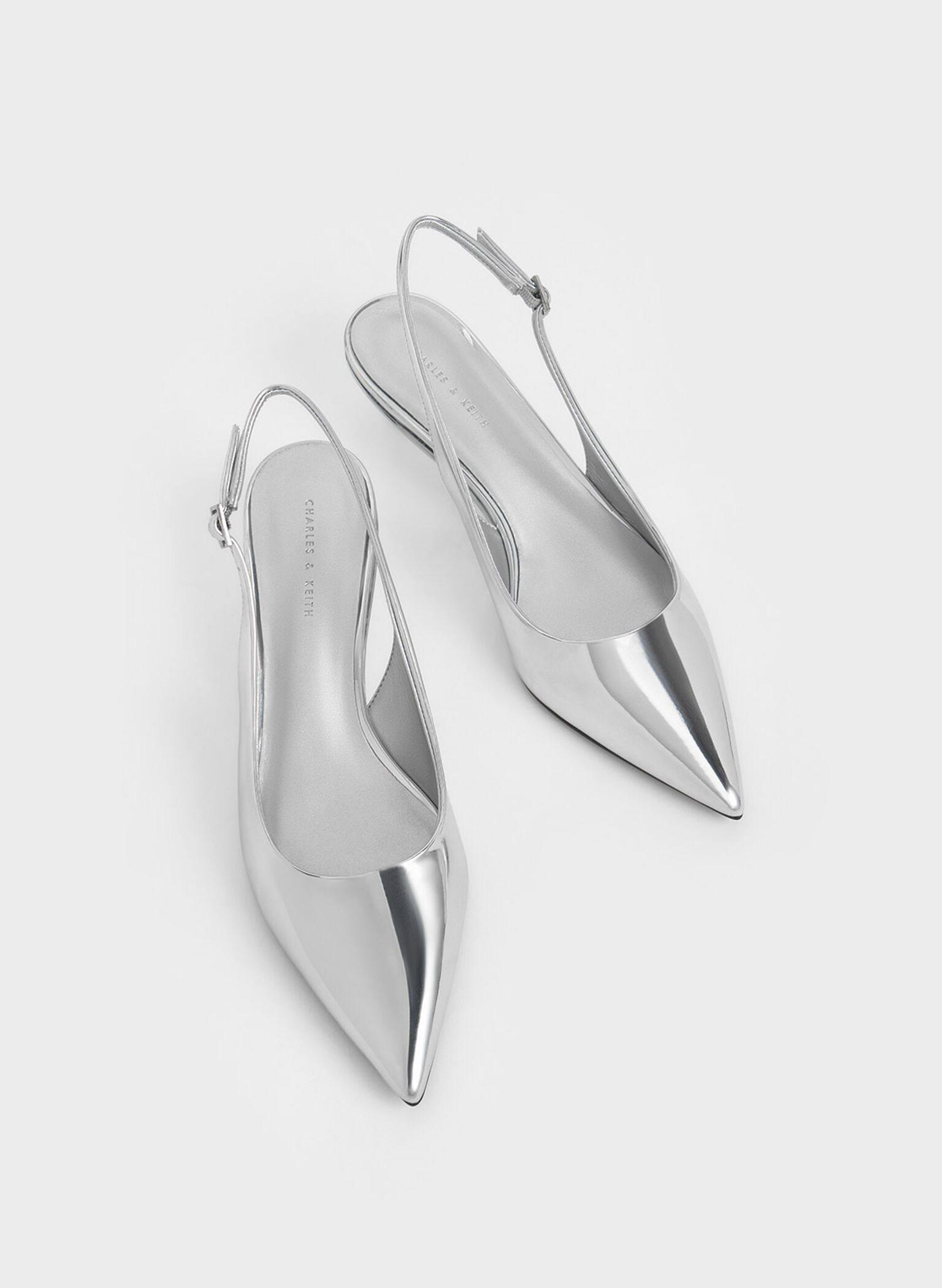 Metallic Pointed-Toe Slingback Pumps, Silver, hi-res
