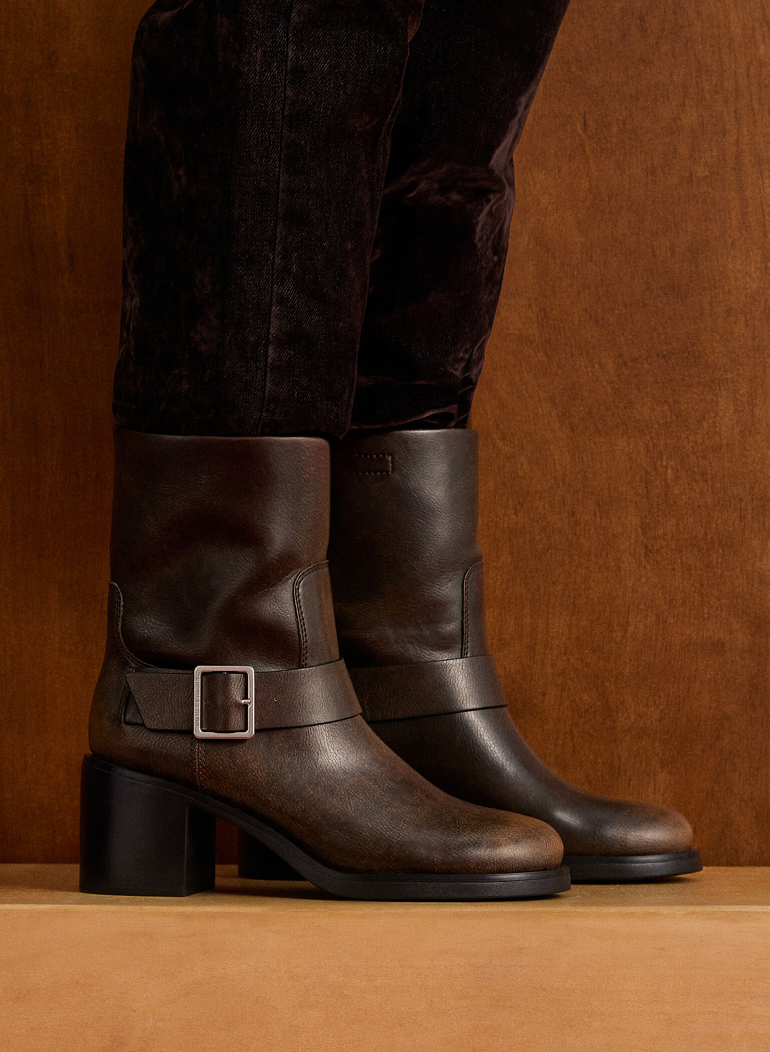 Kailey Side-Buckle Ankle Boots, Dark Brown, hi-res