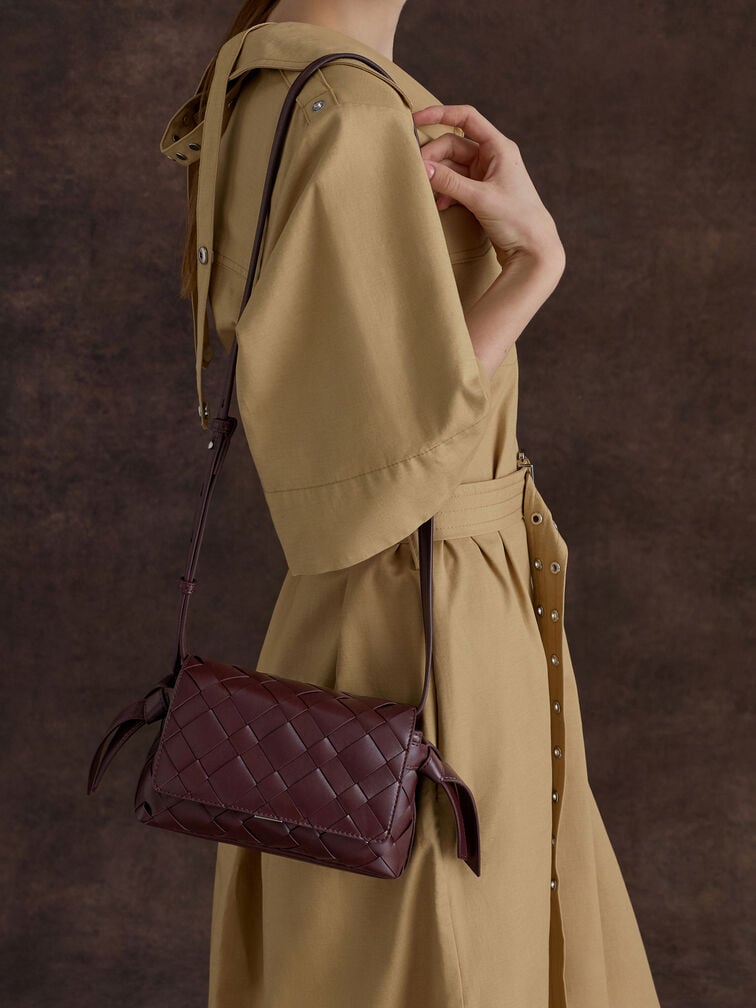 Ivette Woven Crossbody Bag, Wineberry Red, hi-res