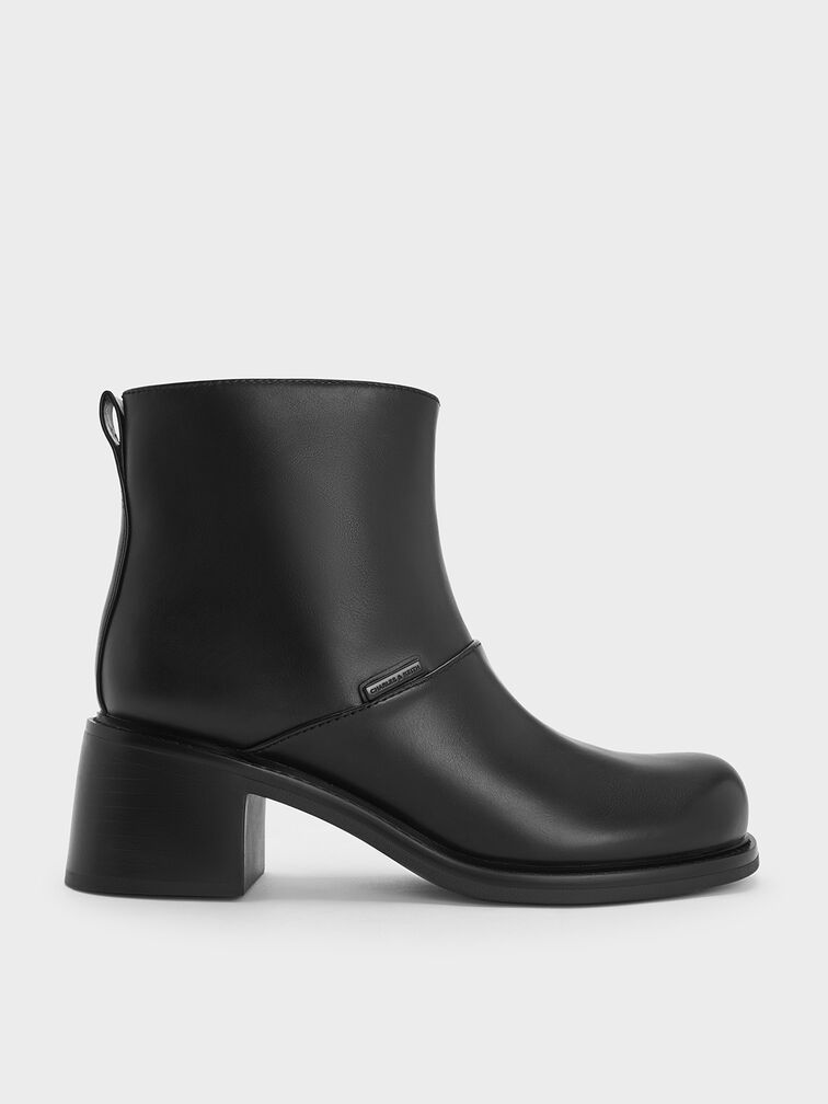 Stitch-Trim Block-Heel Ankle Boots, Black, hi-res