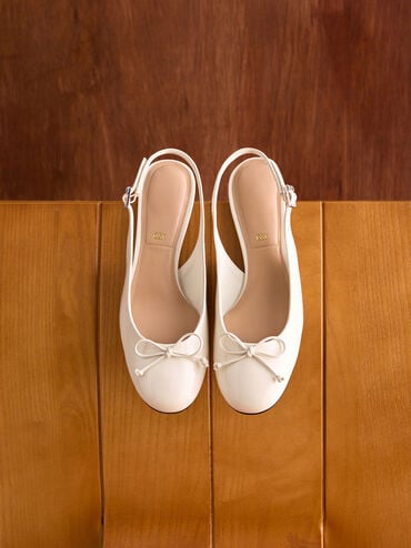 Aretha Patent Leather Bow Slingback Kitten Heels, Chalk, hi-res