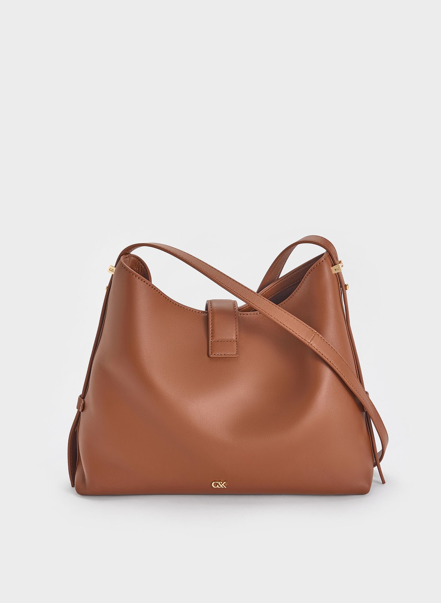 Gabine Leather Belted Hobo Bag, Chocolate, hi-res