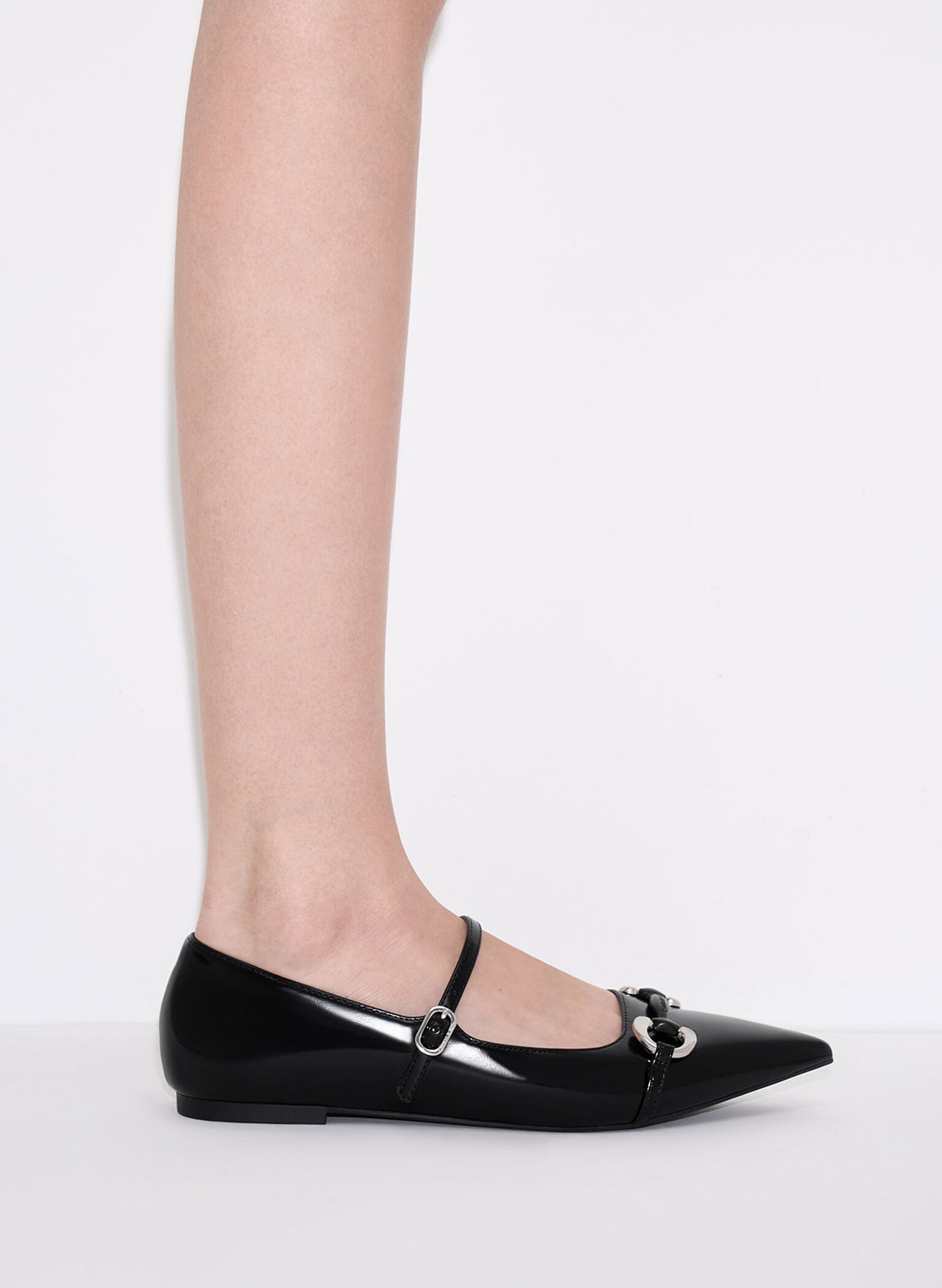 Metallic Accent Pointed-Toe Mary Janes, Black Box, hi-res