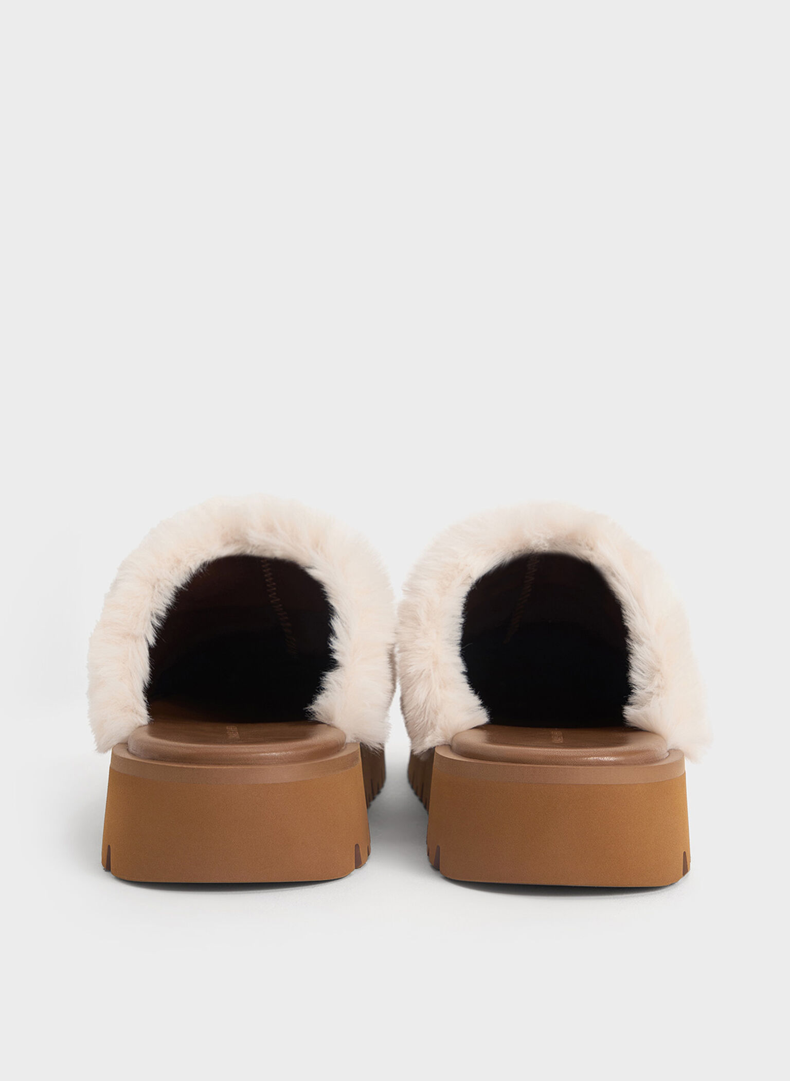 Hannah Textured Fur-Trim Buckled Mules, Brown, hi-res