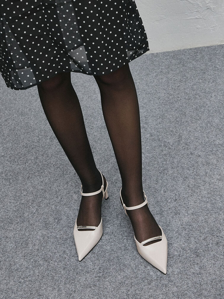 Leather Kitten-Heel Ankle-Strap Pointed-Toe Pumps, Light Grey, hi-res