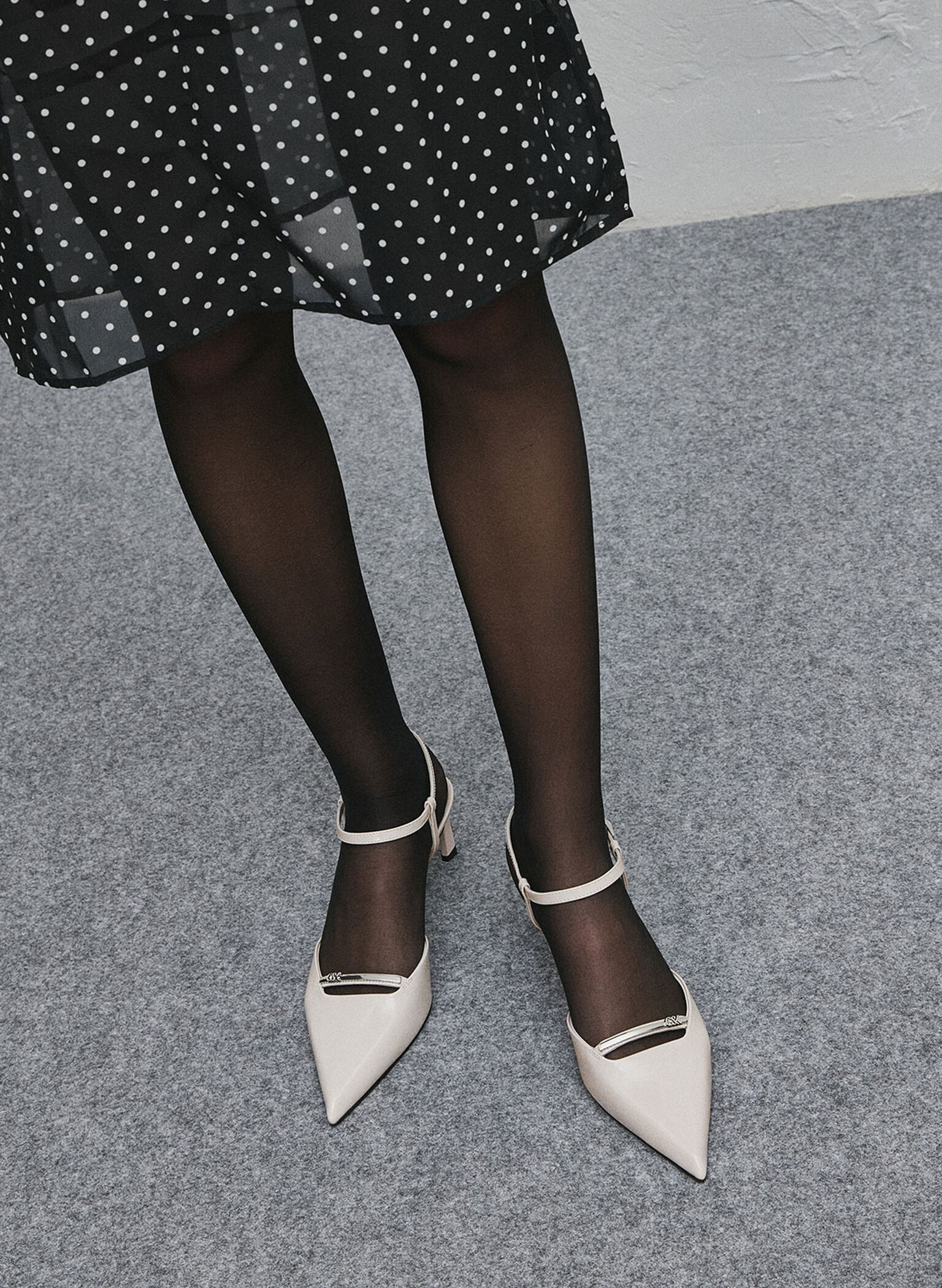 Leather Kitten-Heel Ankle-Strap Pointed-Toe Pumps, Light Grey, hi-res