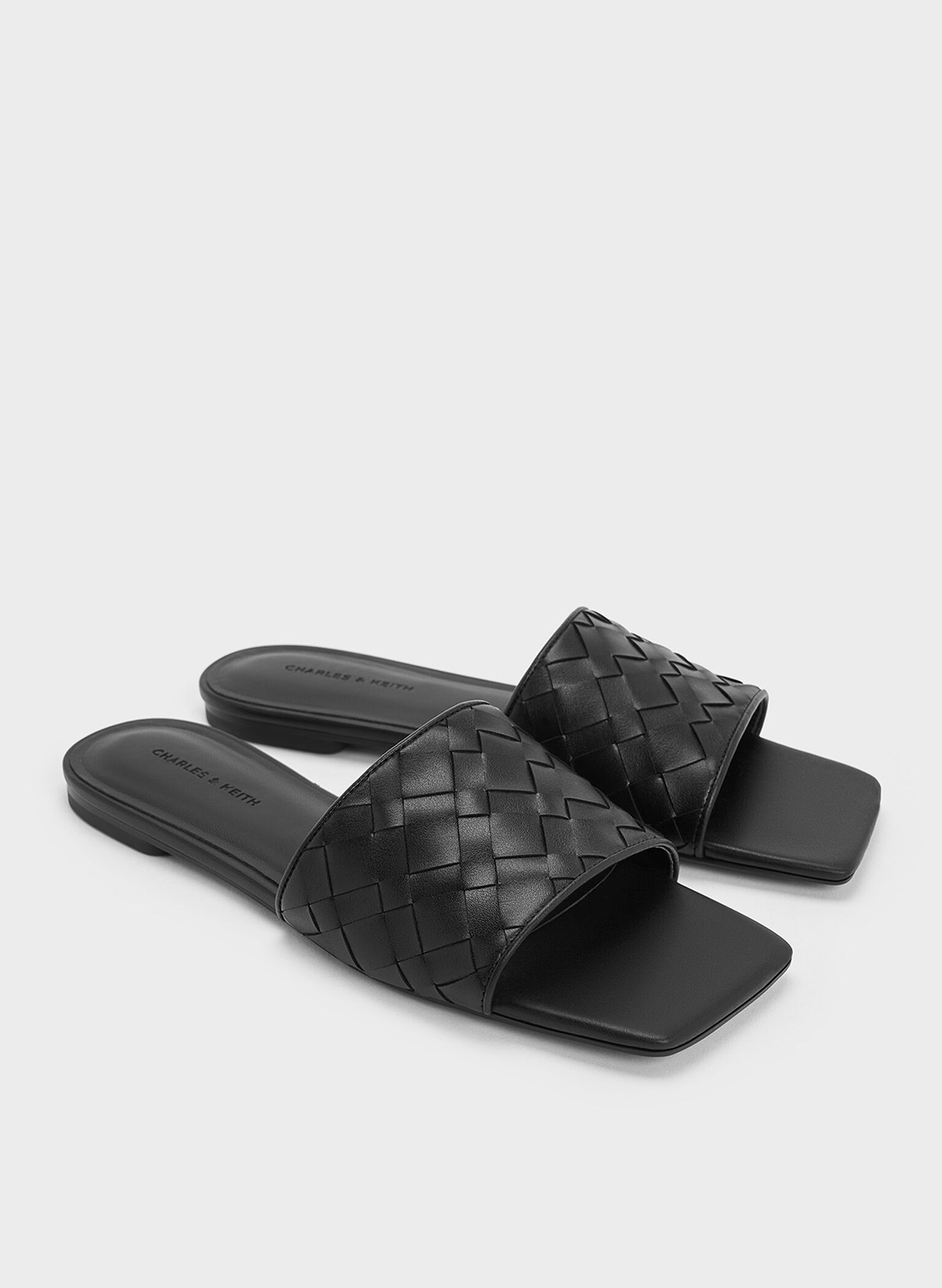 Woven Slide Sandals, Black, hi-res