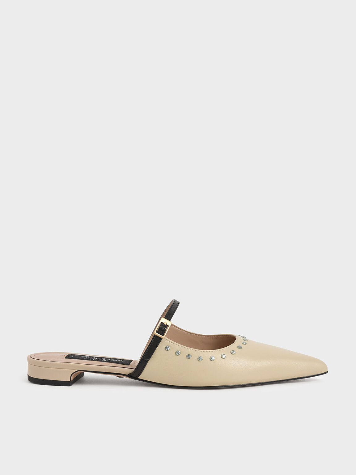 Studded Leather Mules, Beige, hi-res