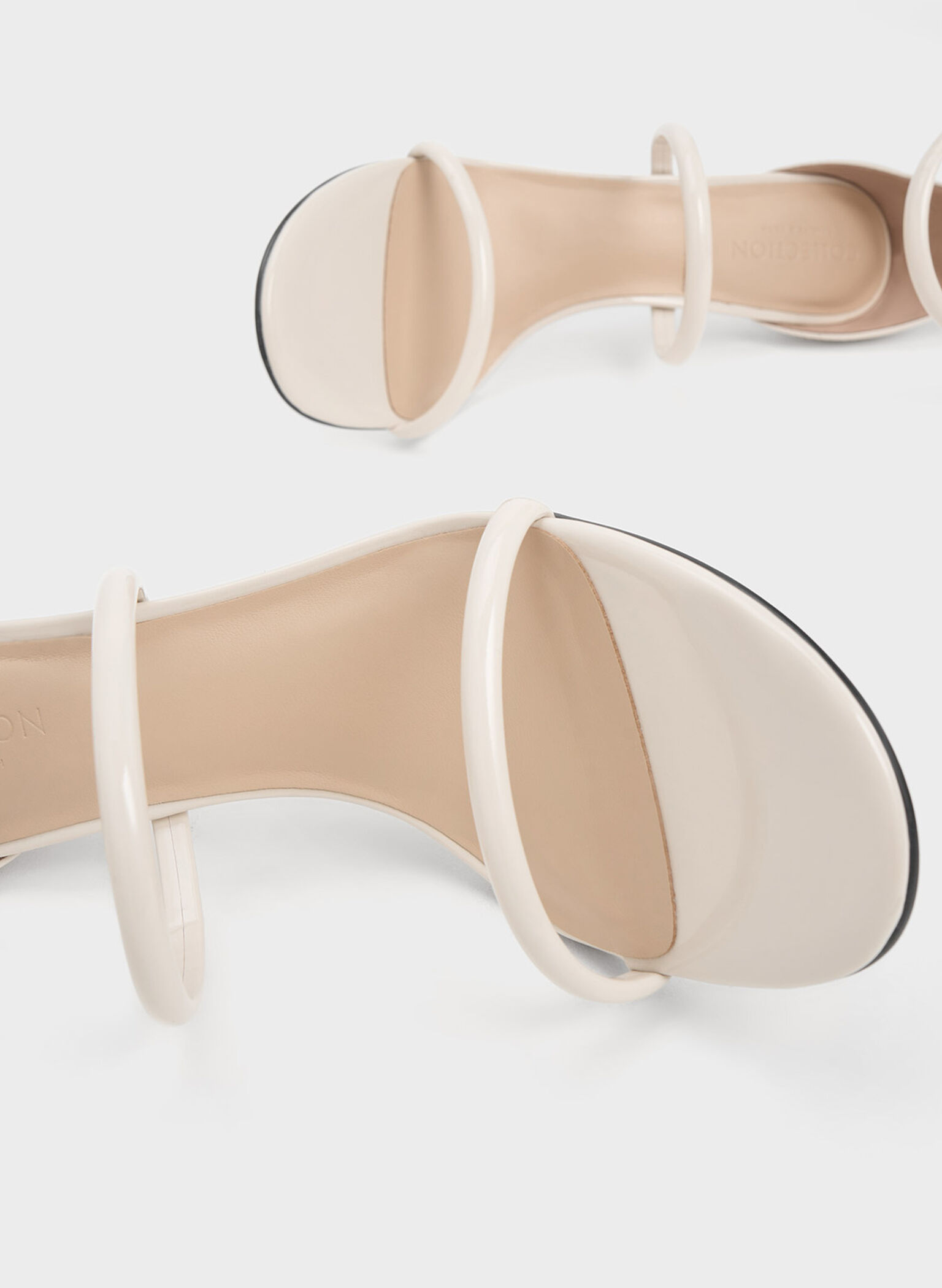 Patent Leather Triple Strap Heeled Sandals, Chalk, hi-res
