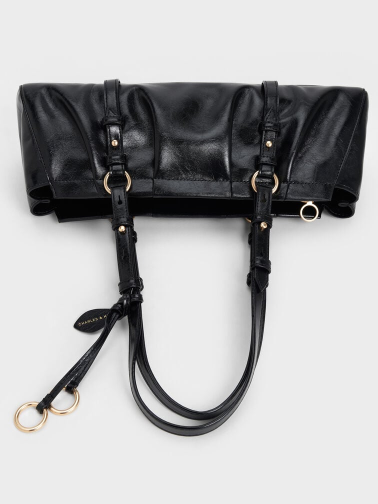 Britton Ruched Elongated Shoulder Bag, Black, hi-res