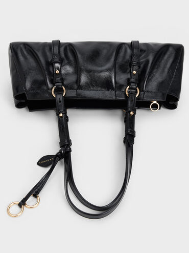 Britton Ruched Elongated Shoulder Bag, Black, hi-res