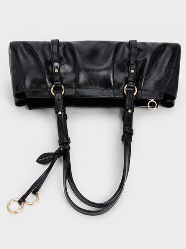 Britton Ruched Elongated Shoulder Bag, Black, hi-res