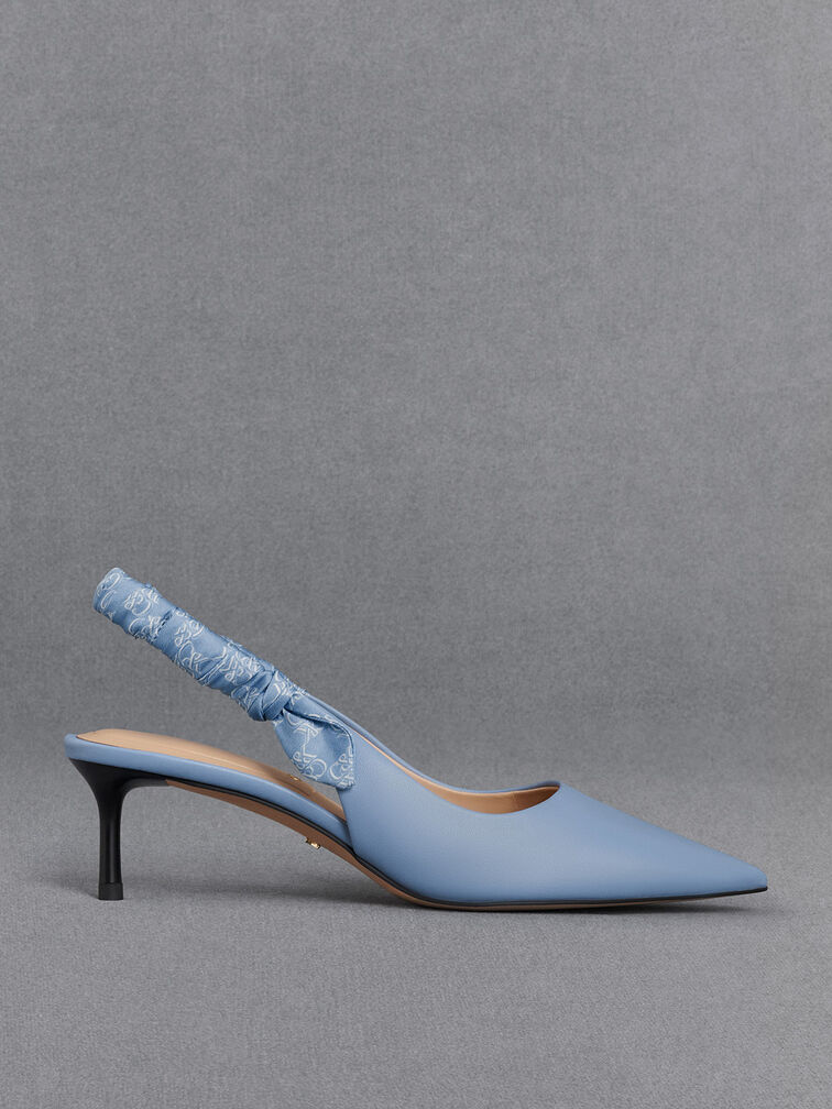 Tully Leather Ruched-Strap Slingback Pumps, Light Blue, hi-res