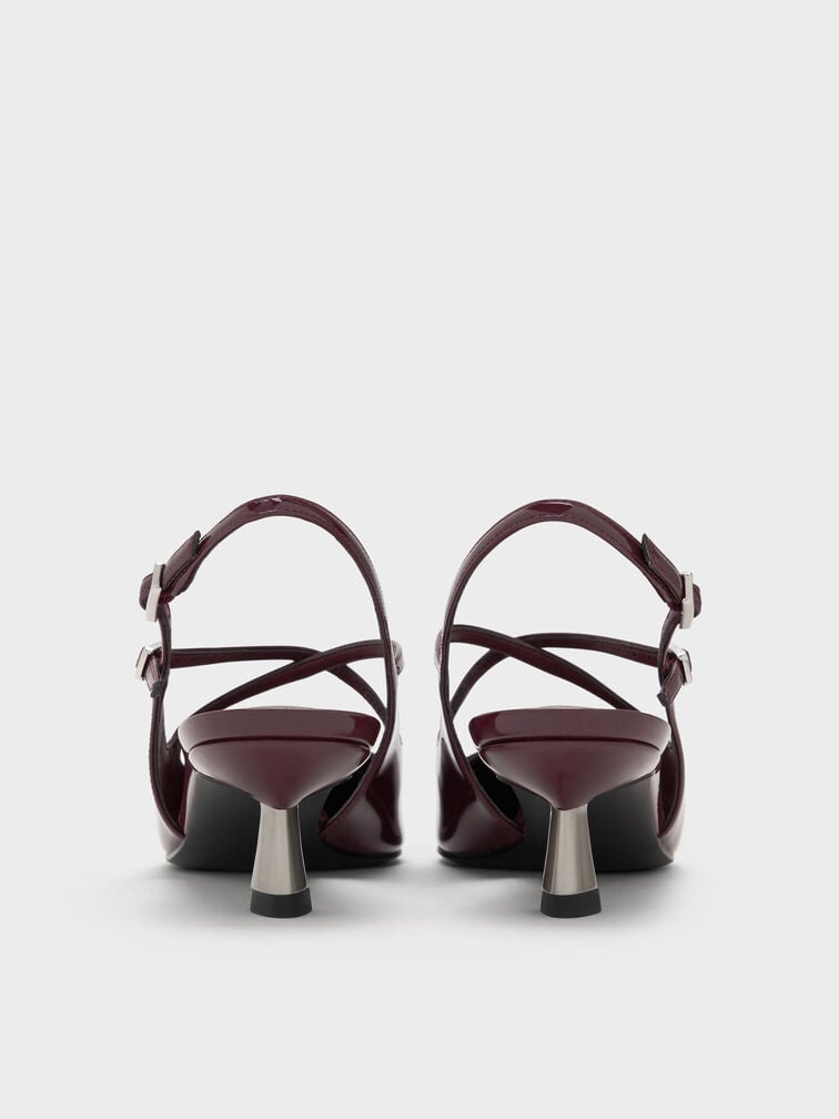 Pauline Patent Crossover Slingback Kitten Heels, Maroon, hi-res
