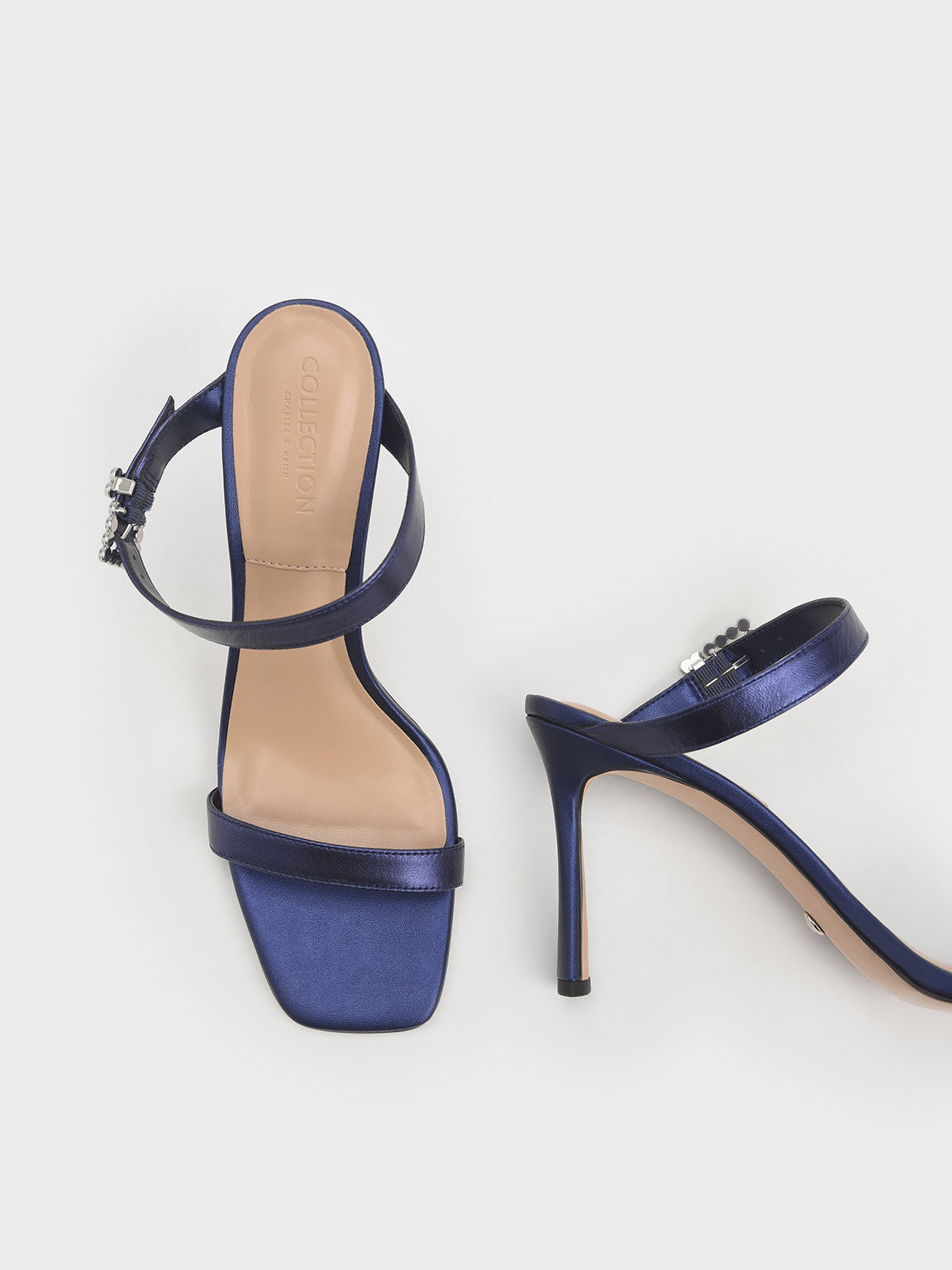Leather Gem-Embellished Blade Heel Sandals, Blue, hi-res