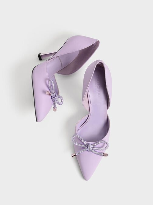 Gem-Embellished Bow-Tie D'Orsay Pumps, Lilac, hi-res