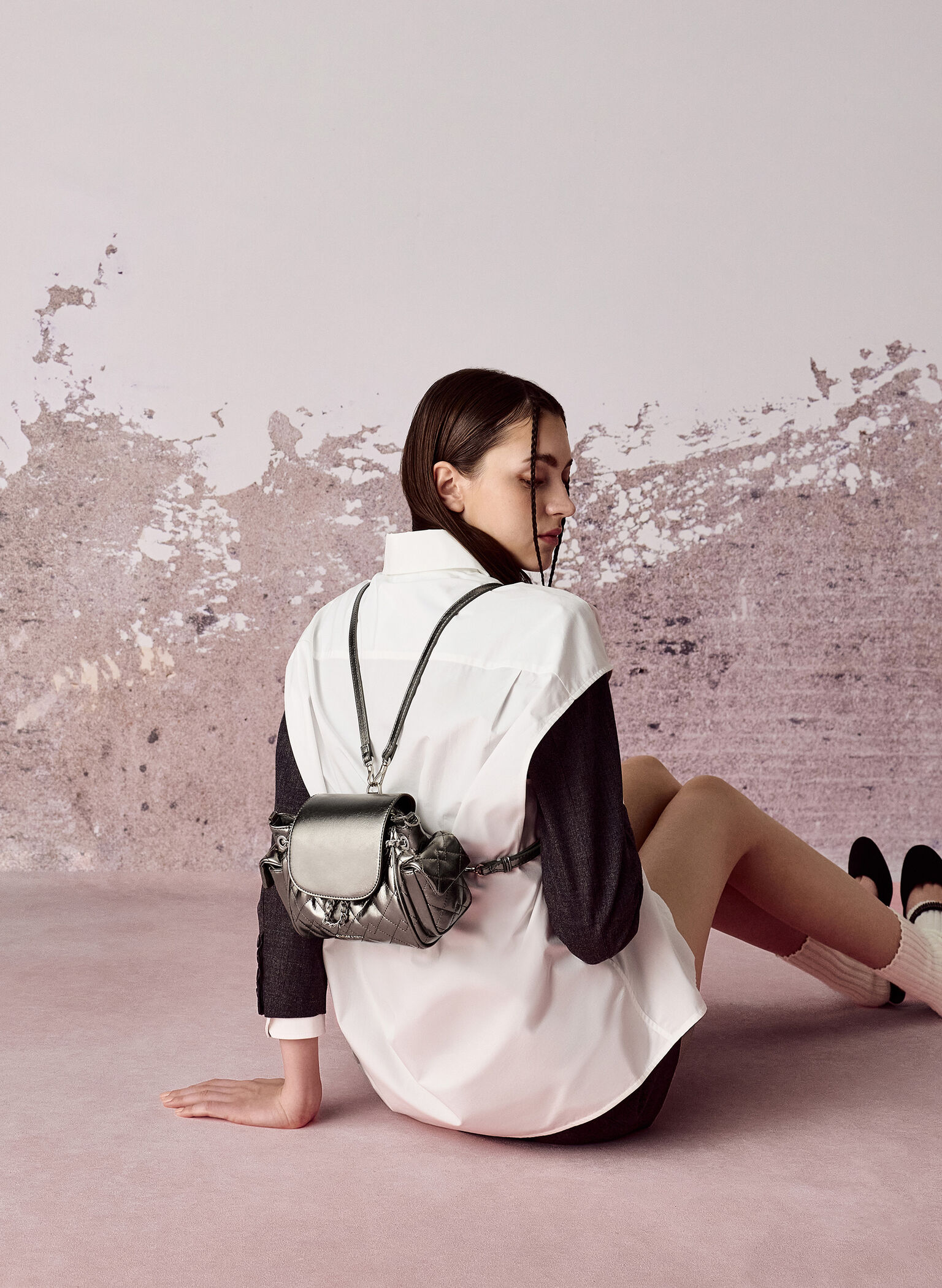Duo Quilted Two-Way Front Flap Backpack, Pewter, hi-res