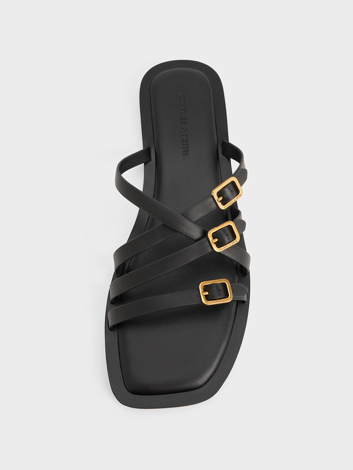 Strappy Buckled Slide Sandals Black