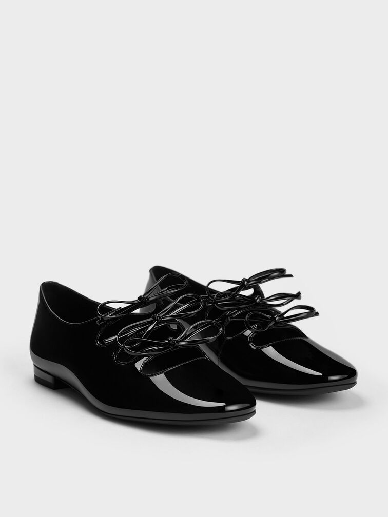 Dorri Patent Triple-Bow Ballet Flats, Black Patent, hi-res