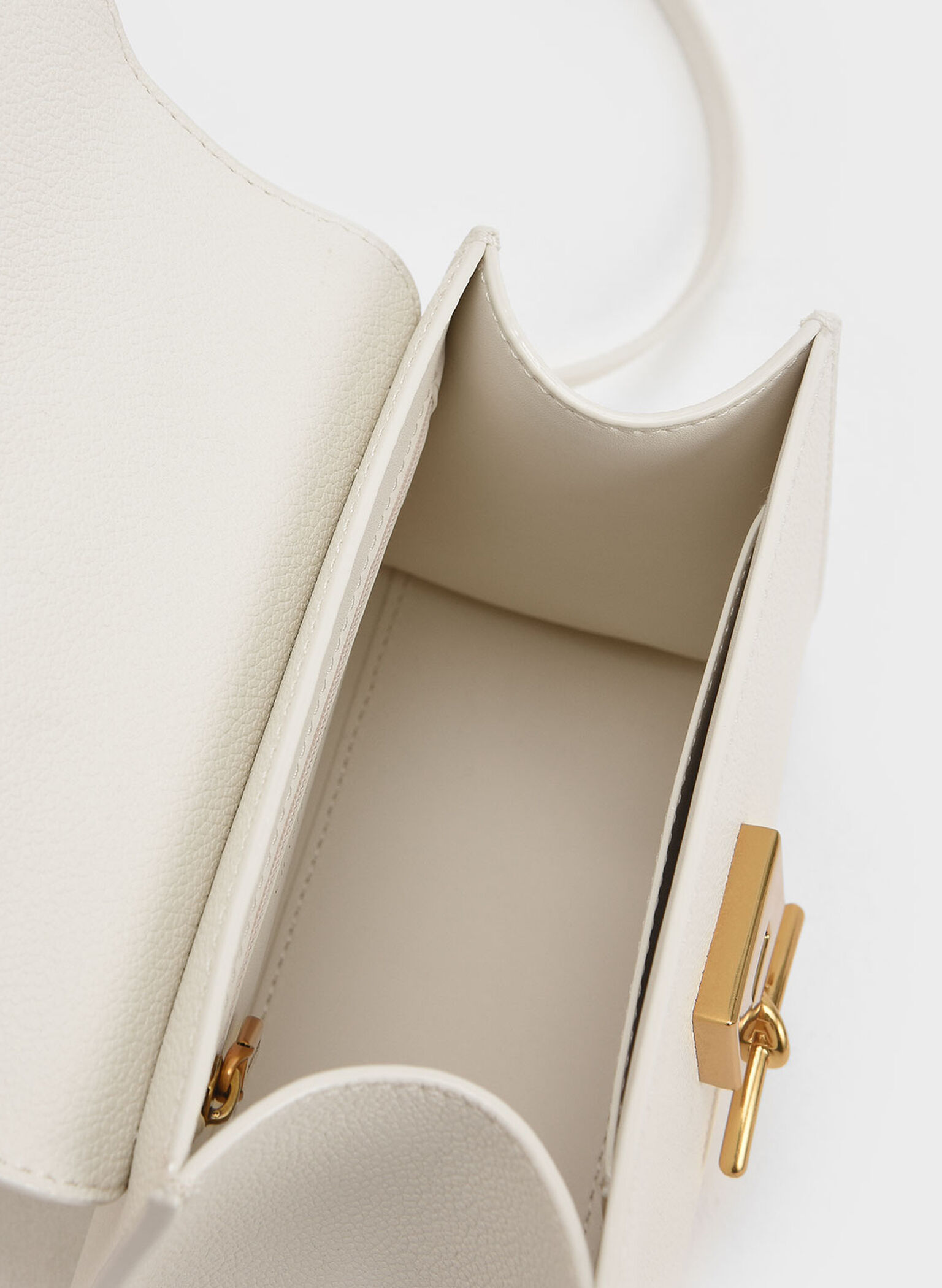 Huxley Metallic Push-Lock Top Handle Bag, Cream, hi-res