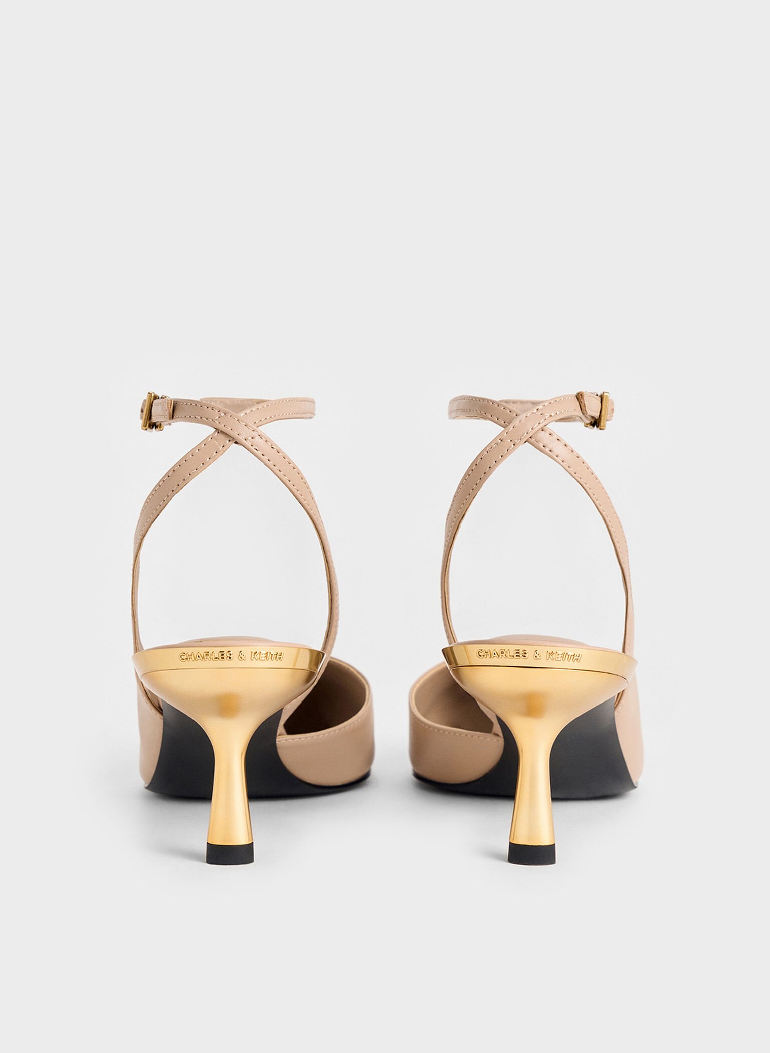 Metallic-Heel Ankle-Strap D'Orsay Pumps, Nude, hi-res