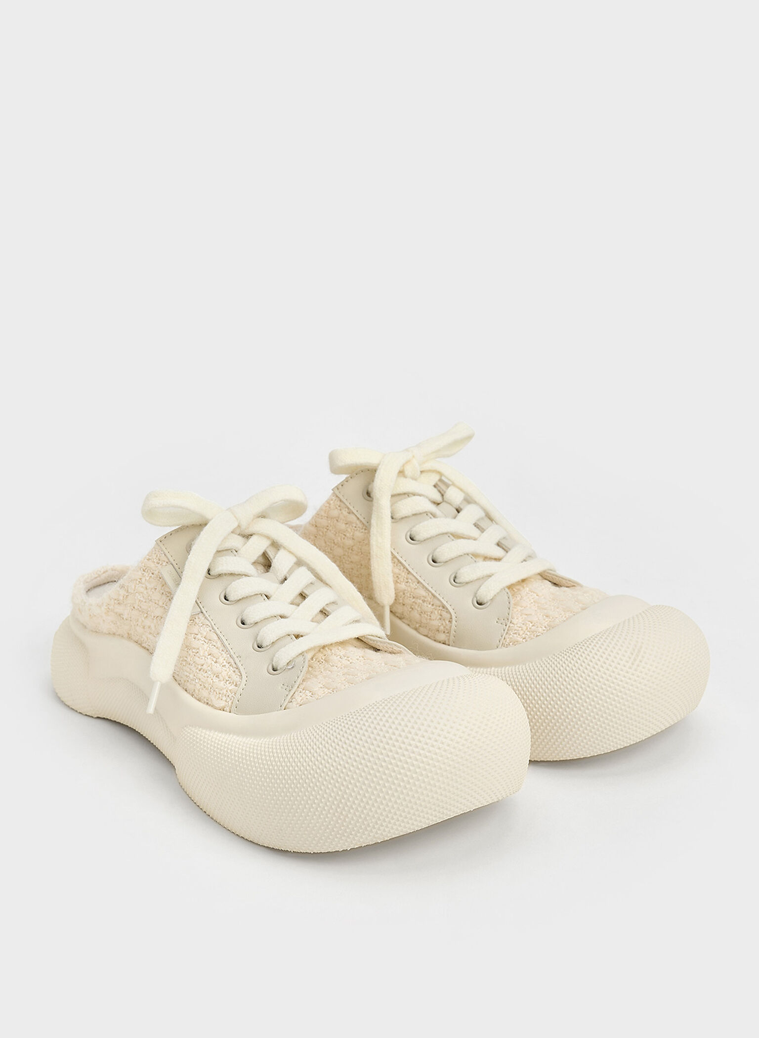 Tweed Lace-Up Slip-On Sneakers, Chalk, hi-res